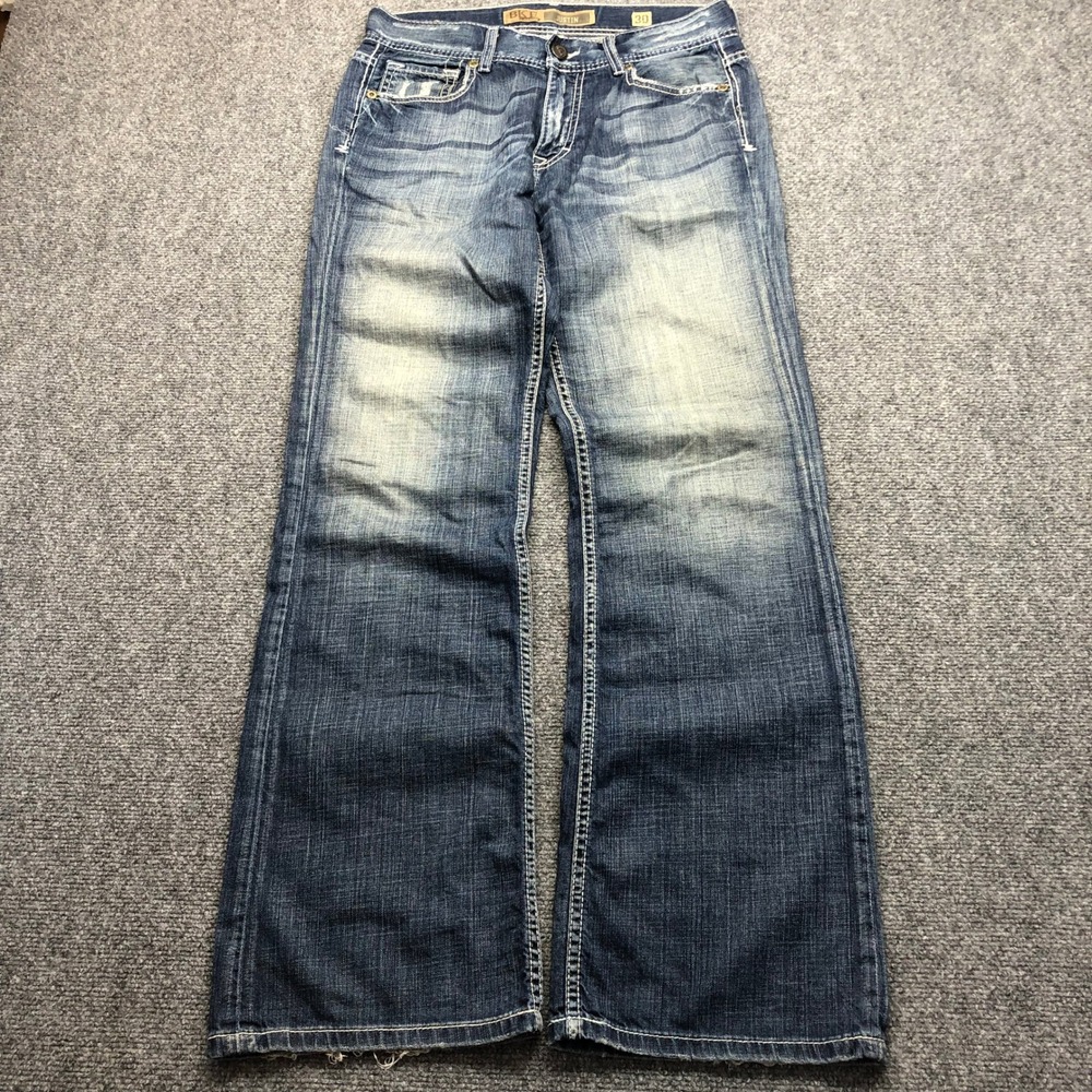 BKE Justin Mens Straight Leg Distressed Blue Denim Jeans Size 30 Medium Wash